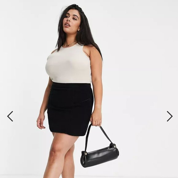 ASOS DESIGN Curve high waist mini skirt in black cord - Picture 1 of 3
